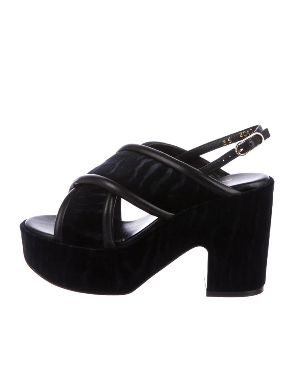 NEW Robert Clergerie Dark Blue Leather Velvet Platform Slingback Sandals
